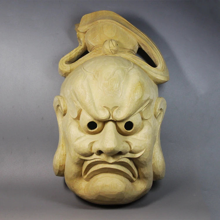 Camphorwood Japanese Wood Statue Mask Wall Decoration Traditional Craft Benevolent King Buddha Decoration Tattoo Home Decor
