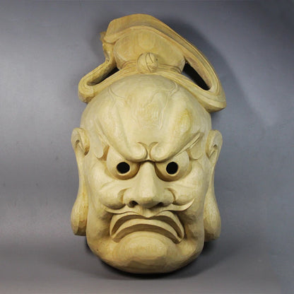 Camphorwood Japanese Wood Statue Mask Wall Decoration Traditional Craft Benevolent King Buddha Decoration Tattoo Home Decor