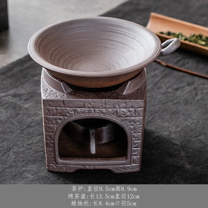 Candle Warming Tea Roaster Fire Wood Heater Stoneware Ceramic Tea Stove Teapot Warmer Heating Insulation Base Teaware Kitchen