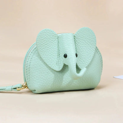 Candy Color Coin Purse Genuine Leather Women Shell Wallet with Keychain Zipper Ladies Clutch Coins Change Bag Elephant Pattern