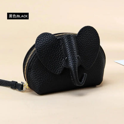 Candy Color Coin Purse Genuine Leather Women Shell Wallet with Keychain Zipper Ladies Clutch Coins Change Bag Elephant Pattern