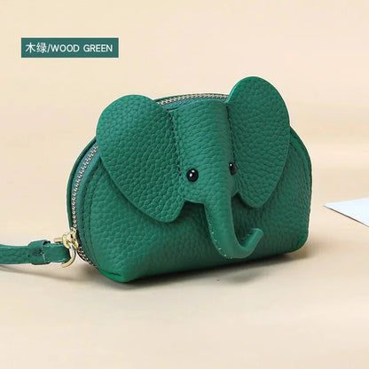 Candy Color Coin Purse Genuine Leather Women Shell Wallet with Keychain Zipper Ladies Clutch Coins Change Bag Elephant Pattern