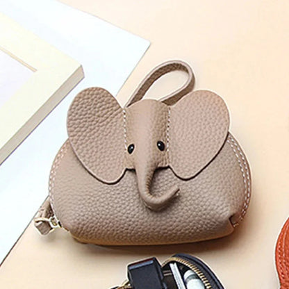Candy Color Coin Purse Genuine Leather Women Shell Wallet with Keychain Zipper Ladies Clutch Coins Change Bag Elephant Pattern