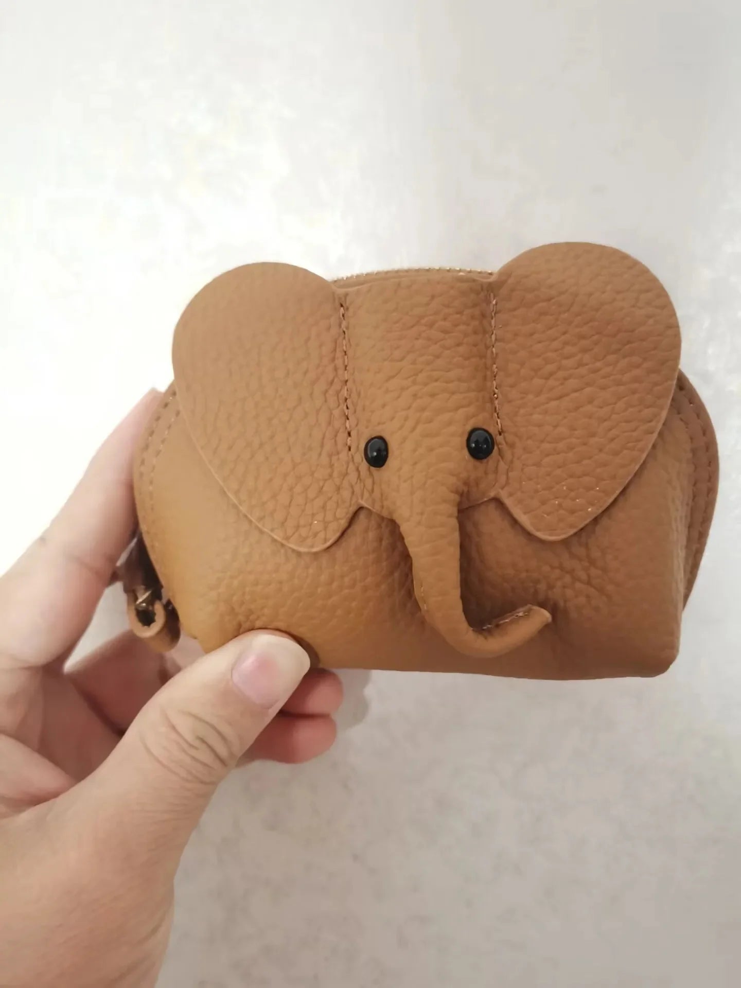 Candy Color Coin Purse Genuine Leather Women Shell Wallet with Keychain Zipper Ladies Clutch Coins Change Bag Elephant Pattern
