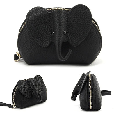 Candy Color Coin Purse Genuine Leather Women Shell Wallet with Keychain Zipper Ladies Clutch Coins Change Bag Elephant Pattern