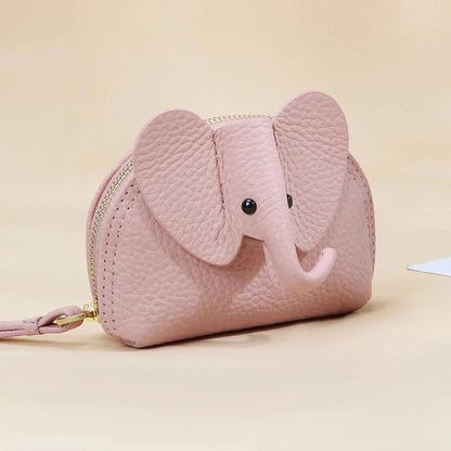 Candy Color Coin Purse Genuine Leather Women Shell Wallet with Keychain Zipper Ladies Clutch Coins Change Bag Elephant Pattern