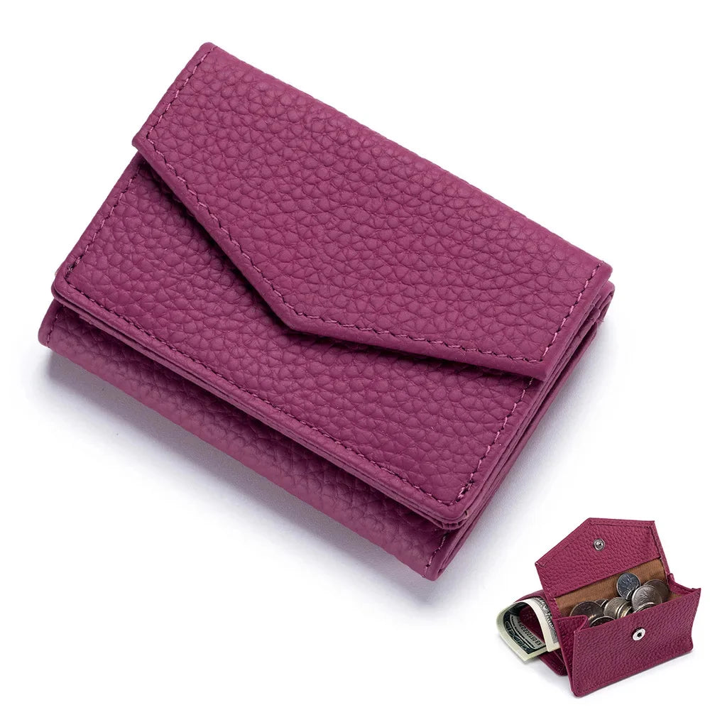 Candy Color Small Compact Cow Leather Womens Wallets Fashion Trifold Credit Card Holder for Women Short Wallet with Coin Pocket