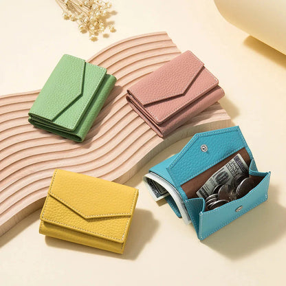 Candy Color Small Compact Cow Leather Womens Wallets Fashion Trifold Credit Card Holder for Women Short Wallet with Coin Pocket