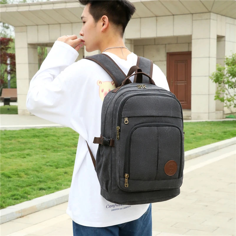 Canvas Backpack Mens Large Capacity Shoulder Bag Vintage Schoolbag Backpack 15 Laptop Daypacks Travel Bookbag