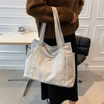 Canvas Bag High Quality Reusable Shopping Shoulder Bag Women Simple Casual Daily Use Handbag Totes Female Portable Folding Purse