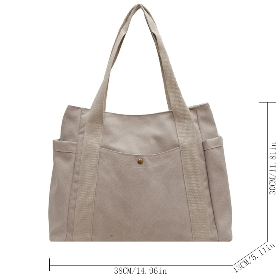 Canvas Bag High Quality Reusable Shopping Shoulder Bag Women Simple Casual Daily Use Handbag Totes Female Portable Folding Purse