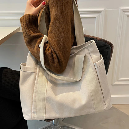 Canvas Bag High Quality Reusable Shopping Shoulder Bag Women Simple Casual Daily Use Handbag Totes Female Portable Folding Purse