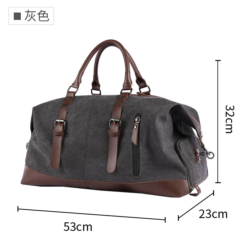 Canvas Leather Men Large Capacity Travel Bag Luggage Travel Duffle Bags Canvas Weekend Shoulder Bags Multifunction Vintage