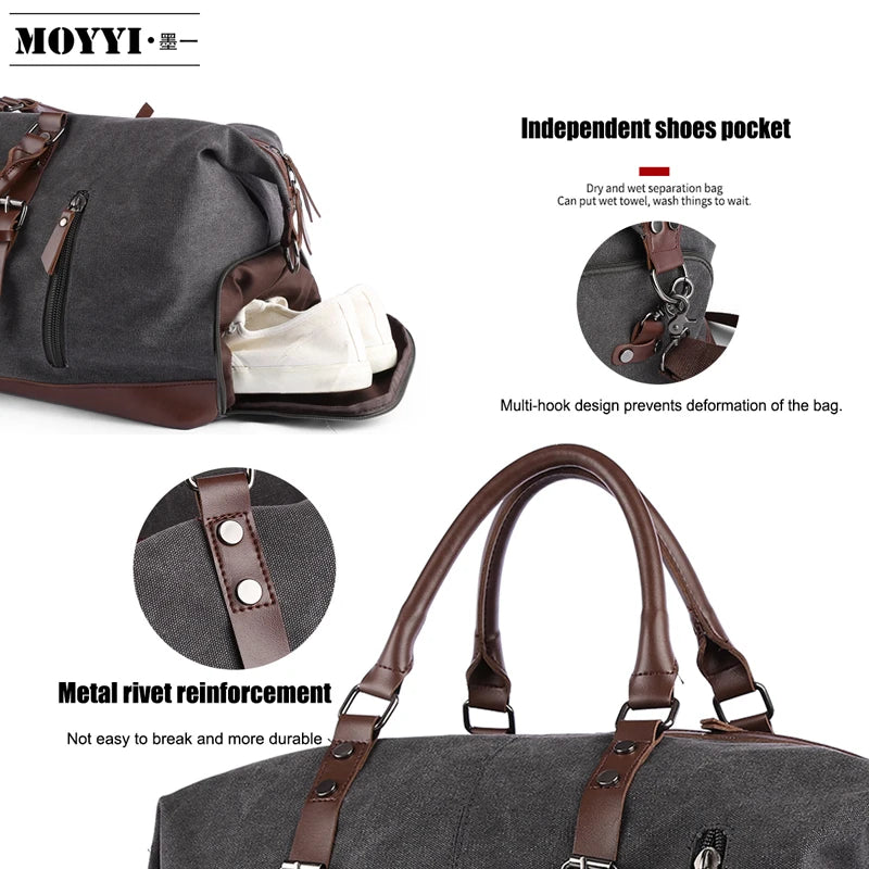 Canvas Leather Men Large Capacity Travel Bag Luggage Travel Duffle Bags Canvas Weekend Shoulder Bags Multifunction Vintage