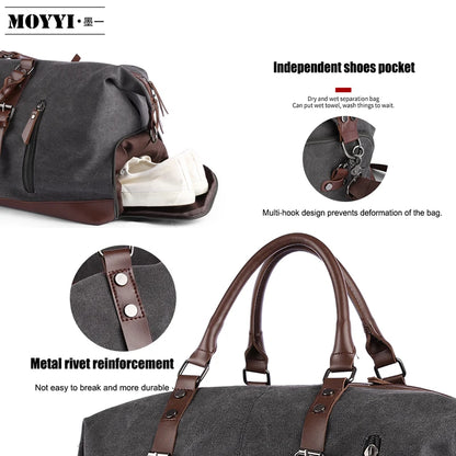Canvas Leather Men Large Capacity Travel Bag Luggage Travel Duffle Bags Canvas Weekend Shoulder Bags Multifunction Vintage