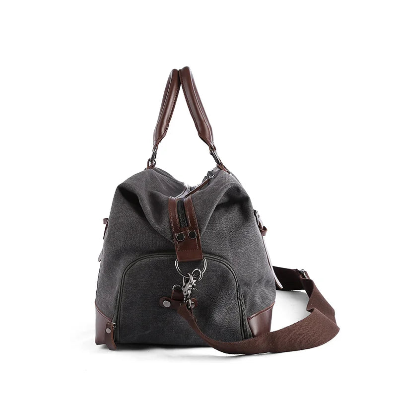 Canvas Leather Men Large Capacity Travel Bag Luggage Travel Duffle Bags Canvas Weekend Shoulder Bags Multifunction Vintage