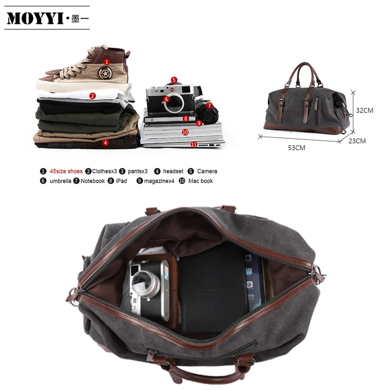 Canvas Leather Men Large Capacity Travel Bag Luggage Travel Duffle Bags Canvas Weekend Shoulder Bags Multifunction Vintage