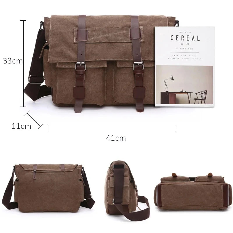 Canvas Men Business Messenger Bags for Men Shoulder Bag Vintage Canvas Crossbody Pack Retro Casual Office Travel Bag