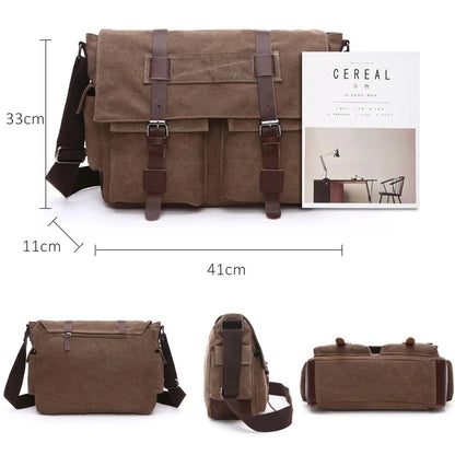 Canvas Men Business Messenger Bags for Men Shoulder Bag Vintage Canvas Crossbody Pack Retro Casual Office Travel Bag