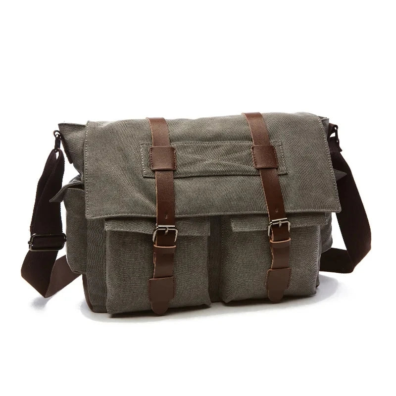 Canvas Men Business Messenger Bags for Men Shoulder Bag Vintage Canvas Crossbody Pack Retro Casual Office Travel Bag
