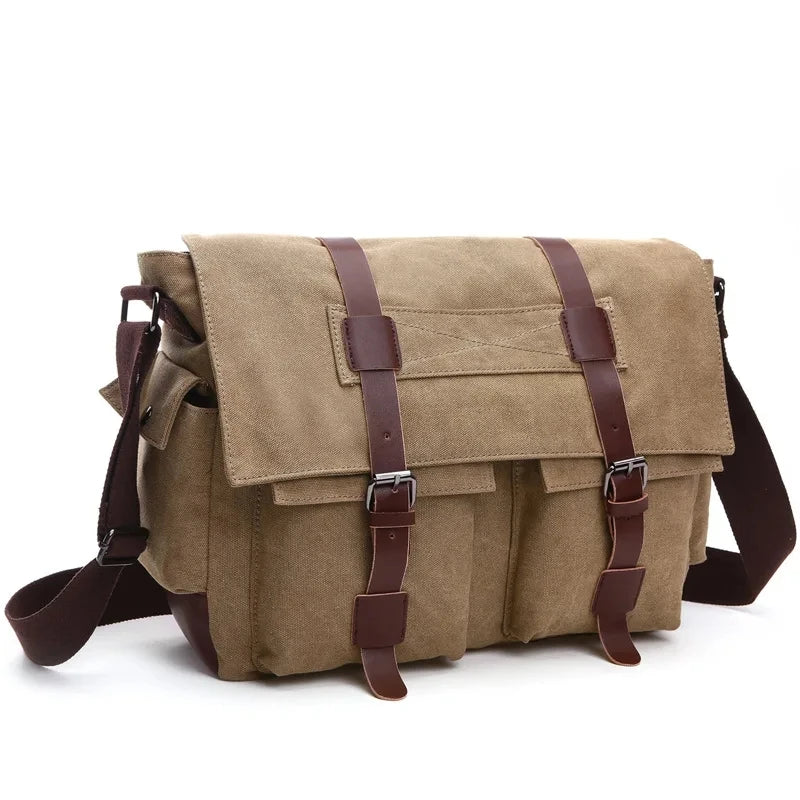 Canvas Men Business Messenger Bags for Men Shoulder Bag Vintage Canvas Crossbody Pack Retro Casual Office Travel Bag