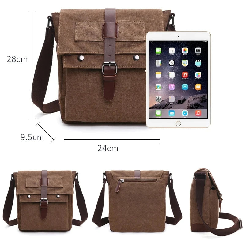 Canvas Men Business Messenger Bags for Men Shoulder Bag Vintage Canvas Crossbody Pack Retro Casual Office Travel Bag