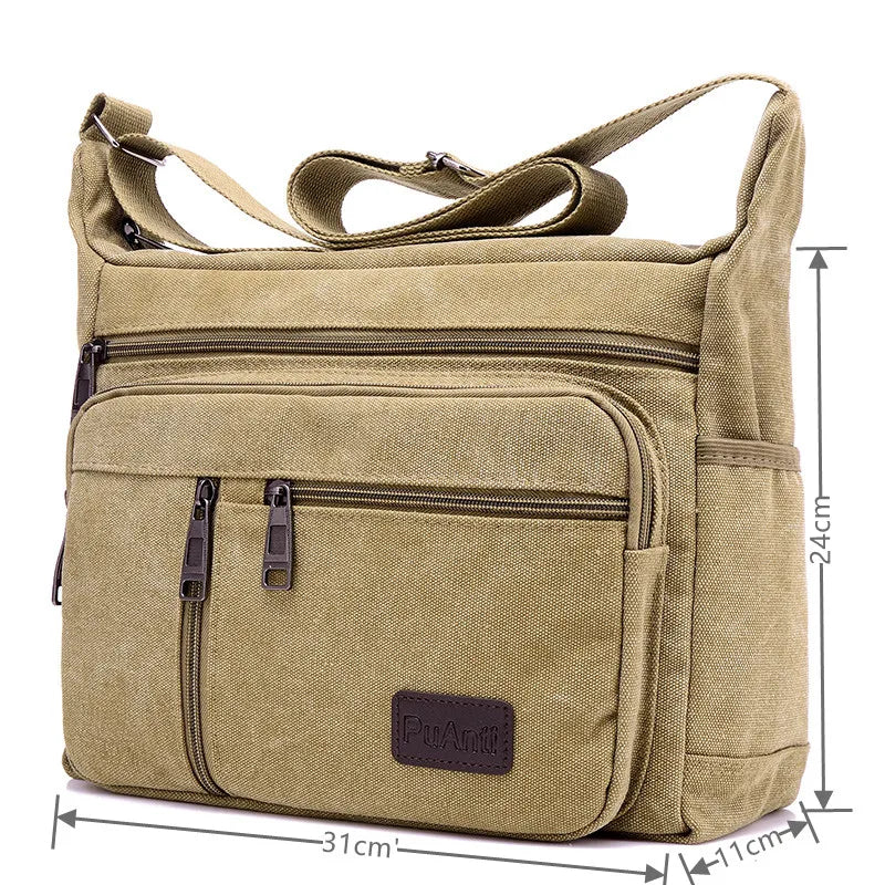 Canvas Shoulder Bag Bottle Men Handbag Casual Simple Fashion Retro Crossbody Bag Cross Square Multi Layered Top-handle Bag Tote