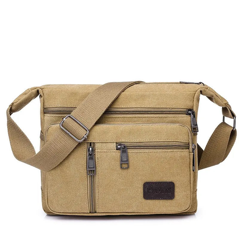 Canvas Shoulder Bag Bottle Men Handbag Casual Simple Fashion Retro Crossbody Bag Cross Square Multi Layered Top-handle Bag Tote
