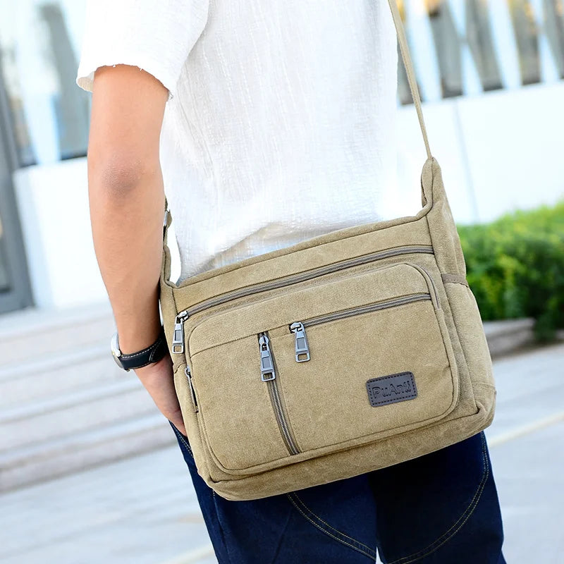 Canvas Shoulder Bag Bottle Men Handbag Casual Simple Fashion Retro Crossbody Bag Cross Square Multi Layered Top-handle Bag Tote