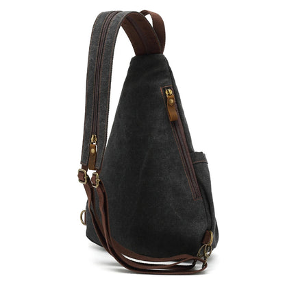 Canvas Sling Chest Bags With Earphone Port  Men's Cross-Body Causal Messenger Day Pack Male Women's Shoulder Satchel Backpack