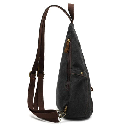 Canvas Sling Chest Bags With Earphone Port  Men's Cross-Body Causal Messenger Day Pack Male Women's Shoulder Satchel Backpack