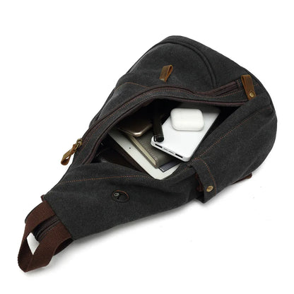 Canvas Sling Chest Bags With Earphone Port  Men's Cross-Body Causal Messenger Day Pack Male Women's Shoulder Satchel Backpack