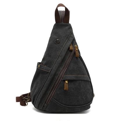 Canvas Sling Chest Bags With Earphone Port  Men's Cross-Body Causal Messenger Day Pack Male Women's Shoulder Satchel Backpack