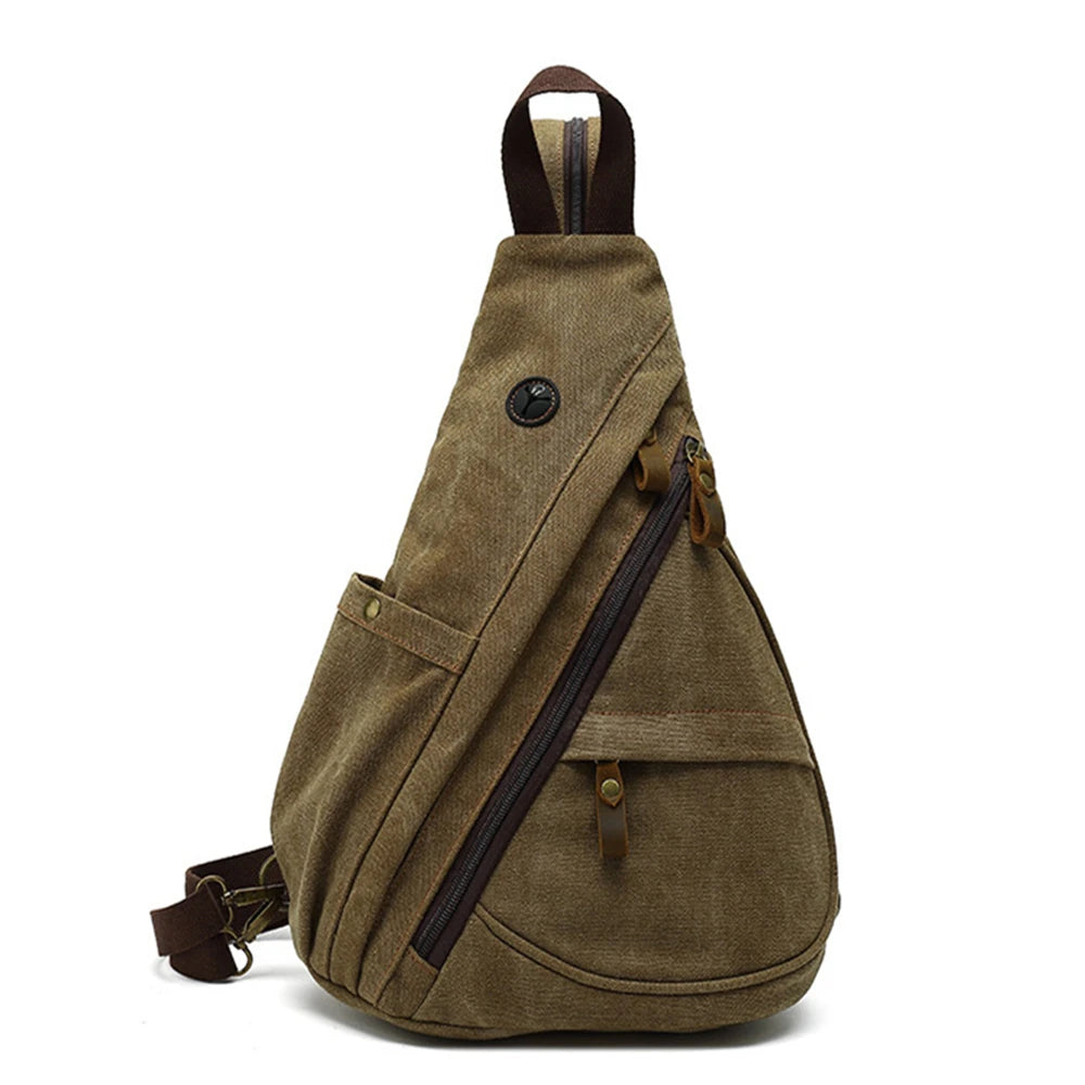 Canvas Sling Chest Bags With Earphone Port  Men's Cross-Body Causal Messenger Day Pack Male Women's Shoulder Satchel Backpack