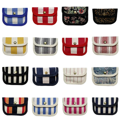 Canvas Striped Coin Purse Mini Card Wallet Cute Change Purses Women Girls Keys Earphone Case