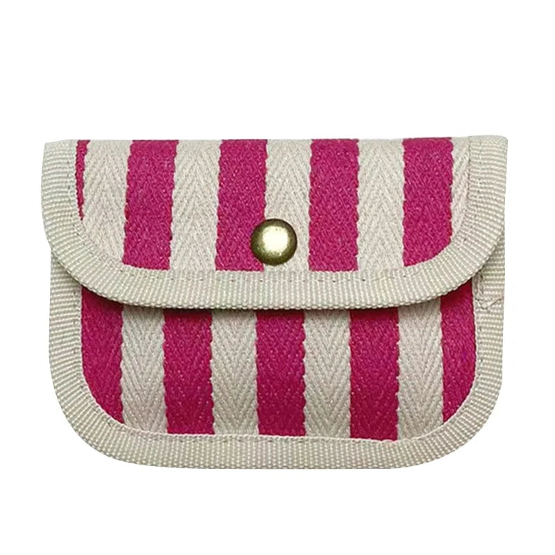 Canvas Striped Coin Purse Mini Card Wallet Cute Change Purses Women Girls Keys Earphone Case