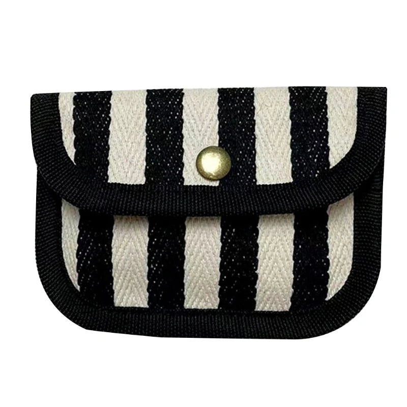 Canvas Striped Coin Purse Mini Card Wallet Cute Change Purses Women Girls Keys Earphone Case