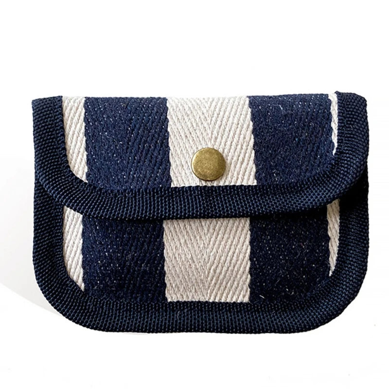 Canvas Striped Coin Purse Mini Card Wallet Cute Change Purses Women Girls Keys Earphone Case
