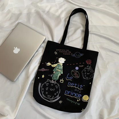 Canvas Student Bags Cartoon Little Prince Printing Sweet Women Single Shoulder Bags Ins Japanese Large Capacity Lady Handbags