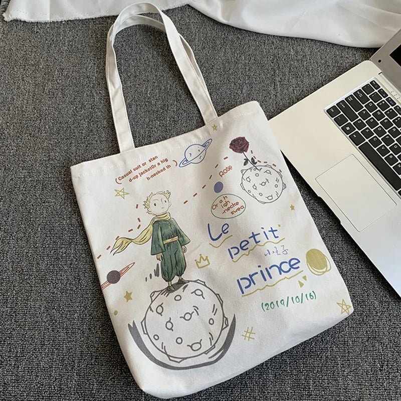 Canvas Student Bags Cartoon Little Prince Printing Sweet Women Single Shoulder Bags Ins Japanese Large Capacity Lady Handbags