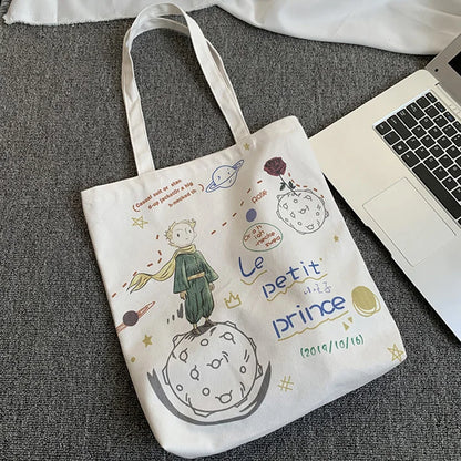 Canvas Student Bags Cartoon Little Prince Printing Sweet Women Single Shoulder Bags Ins Japanese Large Capacity Lady Handbags