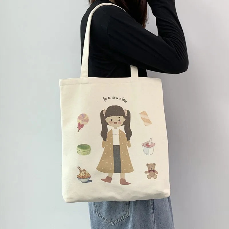 Canvas Student Bags Cartoon Little Prince Printing Sweet Women Single Shoulder Bags Ins Japanese Large Capacity Lady Handbags