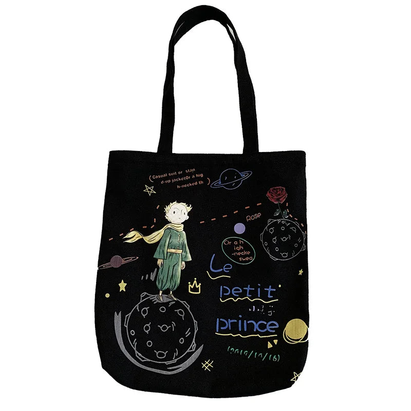 Canvas Student Bags Cartoon Little Prince Printing Sweet Women Single Shoulder Bags Ins Japanese Large Capacity Lady Handbags