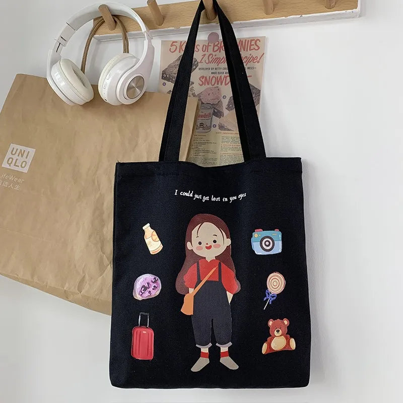 Canvas Student Bags Cartoon Little Prince Printing Sweet Women Single Shoulder Bags Ins Japanese Large Capacity Lady Handbags
