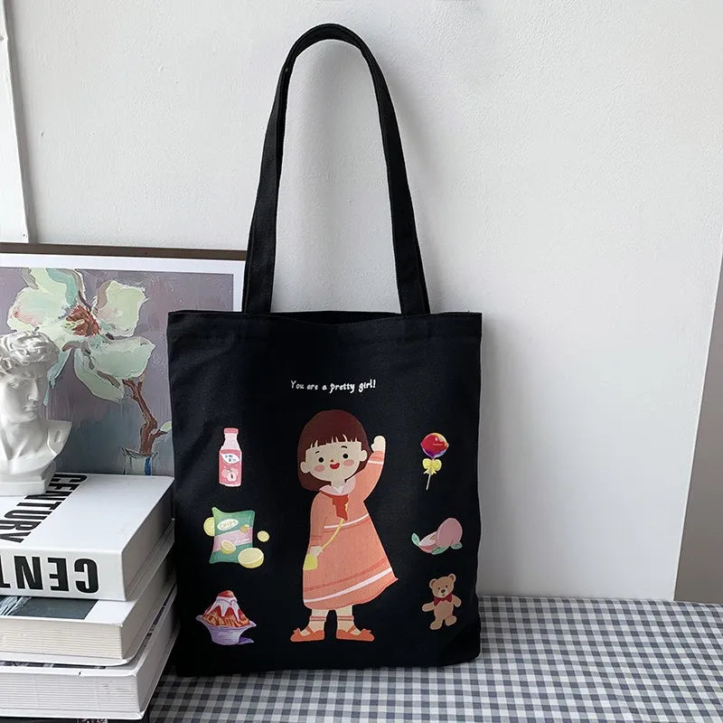 Canvas Student Bags Cartoon Little Prince Printing Sweet Women Single Shoulder Bags Ins Japanese Large Capacity Lady Handbags