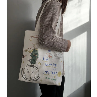 Canvas Student Bags Cartoon Little Prince Printing Sweet Women Single Shoulder Bags Ins Japanese Large Capacity Lady Handbags