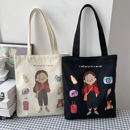 Canvas Student Bags Cartoon Little Prince Printing Sweet Women Single Shoulder Bags Ins Japanese Large Capacity Lady Handbags