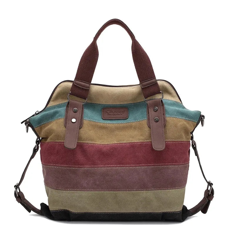 Canvas Totes Striped Womens Handbag 2022 Patchwork Rainbow Shoulder Bag Fashion Female Casual Crossbody Bag Sac A Main