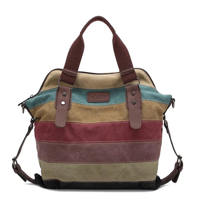 Canvas Totes Striped Womens Handbag 2022 Patchwork Rainbow Shoulder Bag Fashion Female Casual Crossbody Bag Sac A Main
