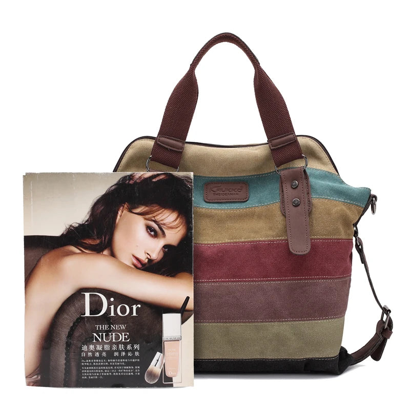 Canvas Totes Striped Womens Handbag 2022 Patchwork Rainbow Shoulder Bag Fashion Female Casual Crossbody Bag Sac A Main